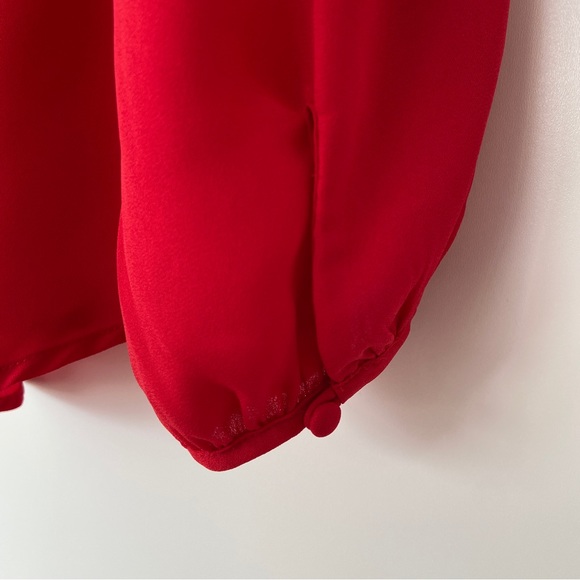 VIOLET & CLAIRE RED V NECK BLOUSE WITH YOKE AND BISHOP SLEEVES, LARGE - Picture 11 of 13